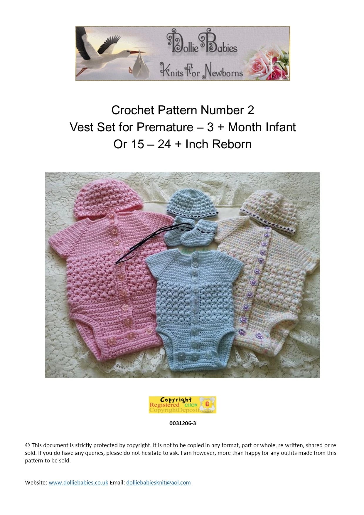 Printed Crochet Pattern 2 – Unisex Bodysuit Set - DollieBabies