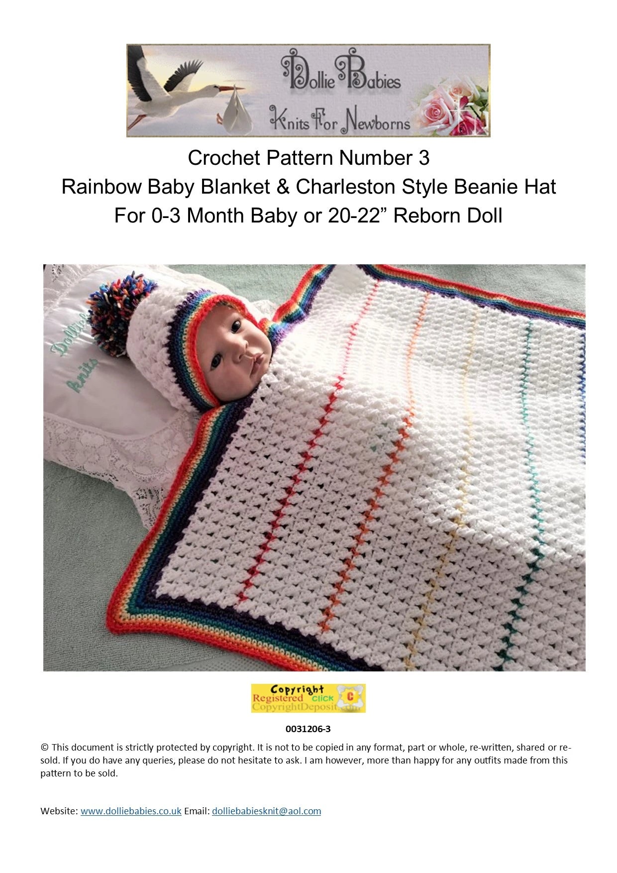 Printed Crochet Pattern 3 – Rainbow Baby Blanket & Hat - DollieBabies