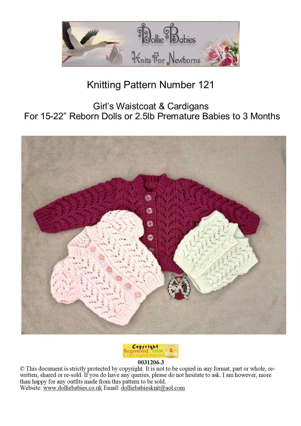 Printed Knitting Pattern 121 Girls Lacy Waistcoat & Cardigan - DollieBabies