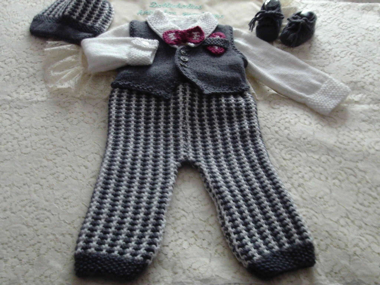 Ready Made knitted boy's formal suit for a 3-6 month baby - DollieBabies