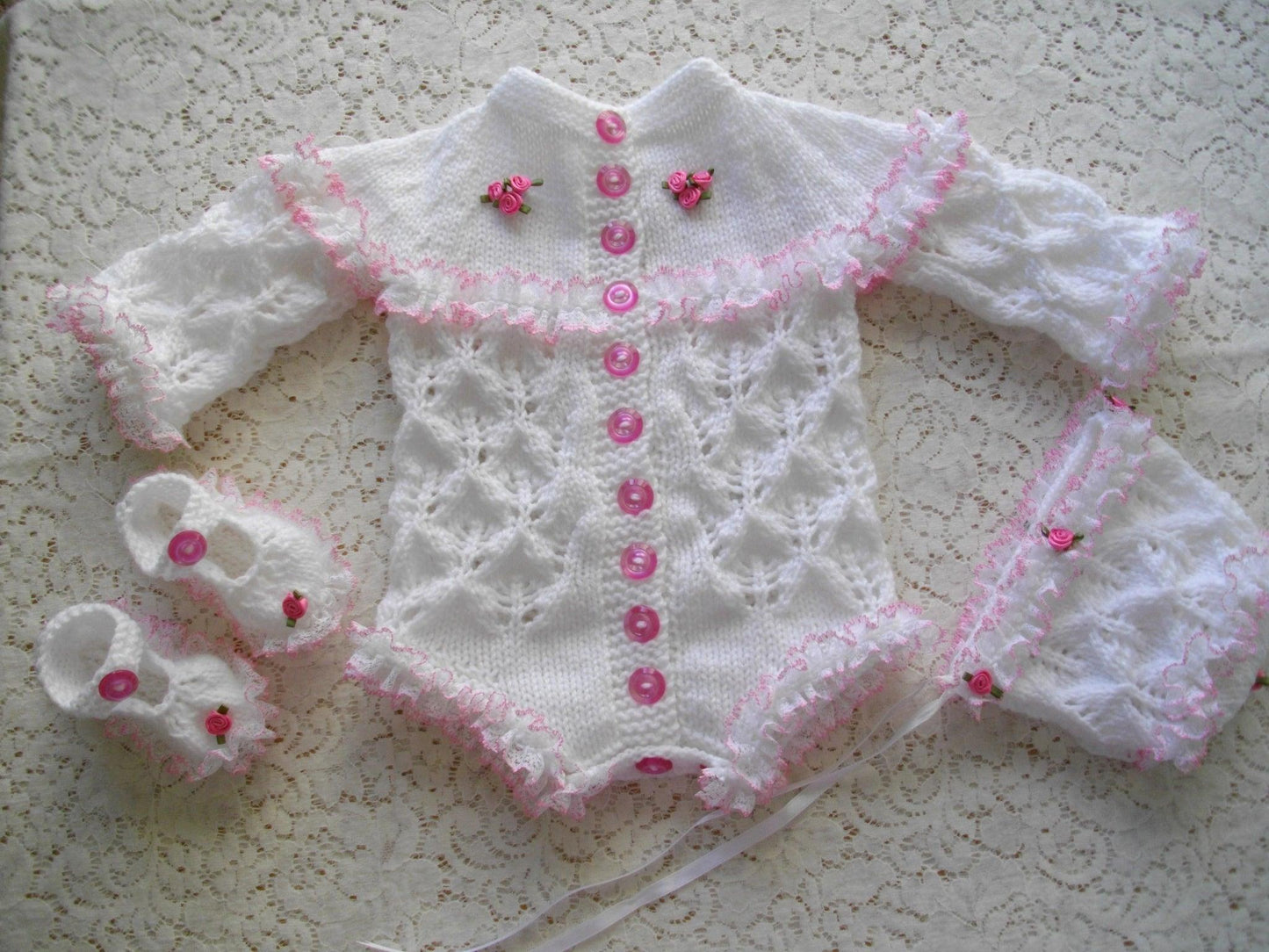Baby Knitting Pattern 24 - Eyelet Lace Baby Bodysuit with knitting in lace
