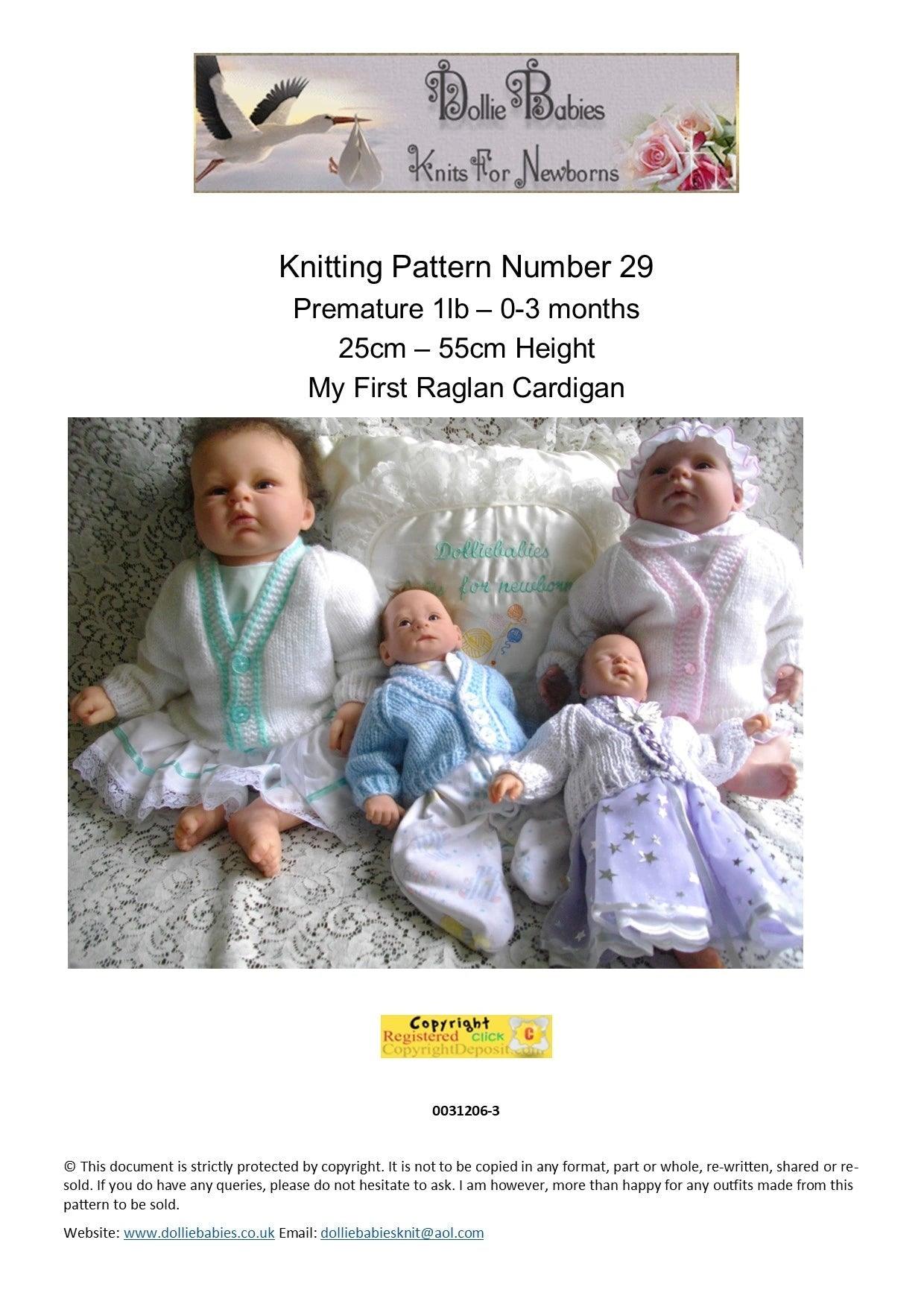 Printed Knitting Pattern 29 - Two Colour Border Cardigan - DollieBabies