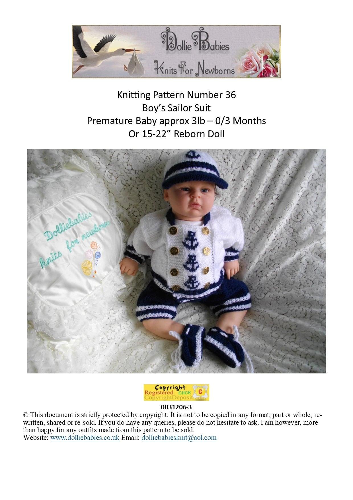 Printed Knitting Pattern 36 - Boys' Sailor Suit - DollieBabies