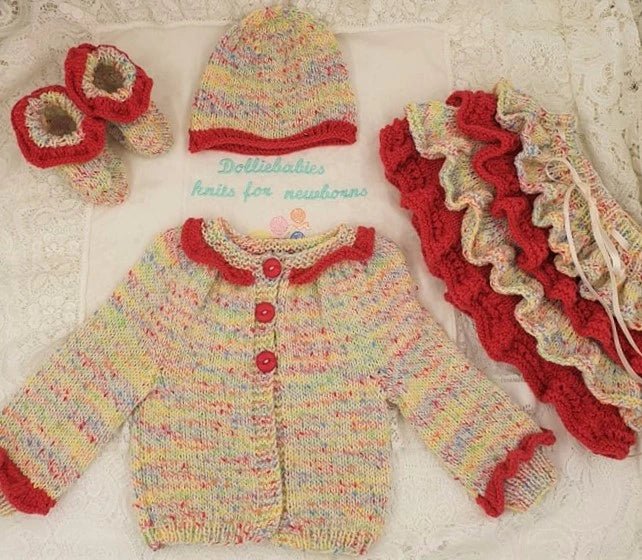 Printed Knitting Pattern 120 Yoked Cardigan & Frilly Skirt - DollieBabies