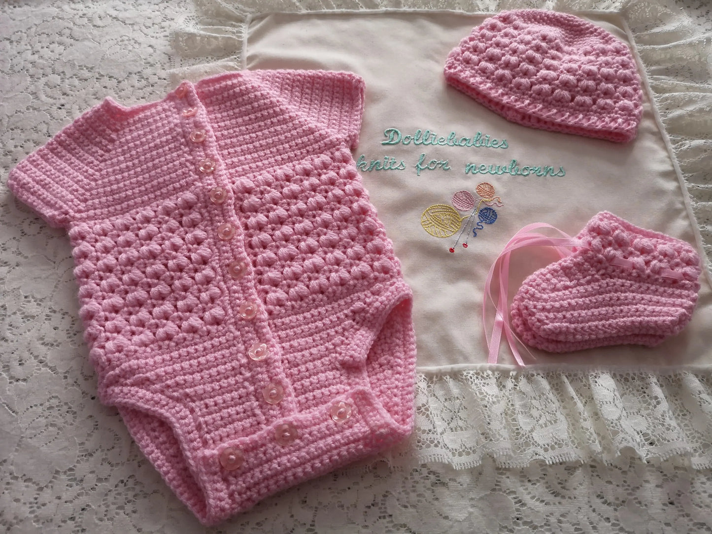 Ready Made Girl's 3-6 Months Crocheted Bodysuits - DollieBabies