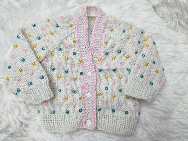 Customer photo of 2 Colour Border Baby Cardigan Knitting Pattern PDF 29