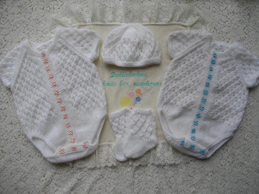Printed Knitting Pattern 45 - Larger Baby Bodysuit Set - DollieBabies