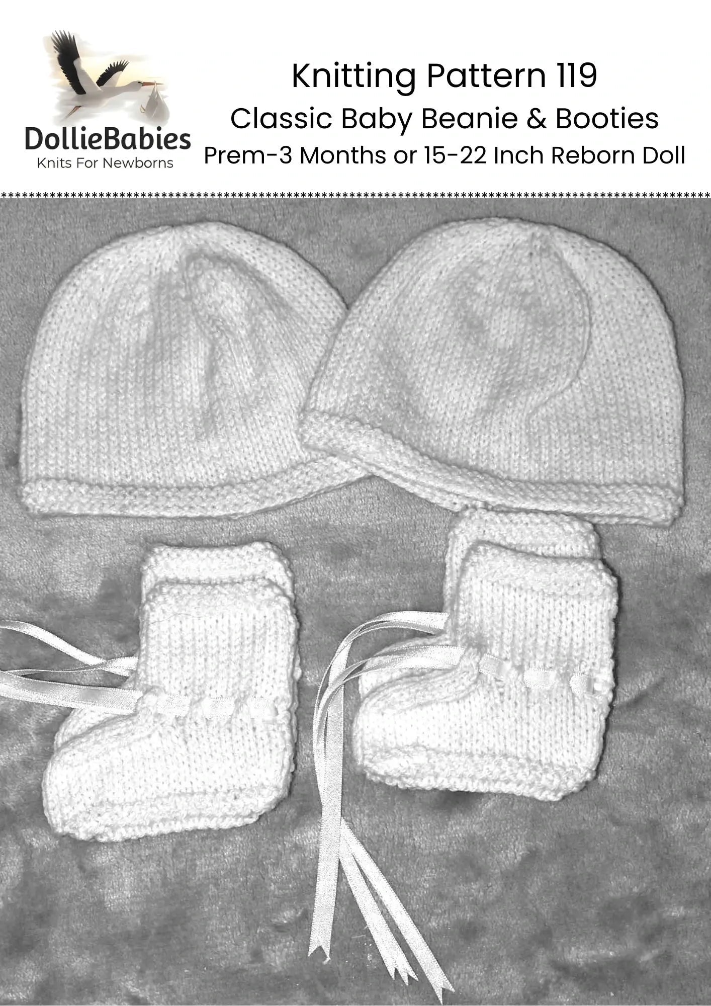 Classic Baby Beanie and Booties Knitting Pattern PDF 119 - DollieBabies