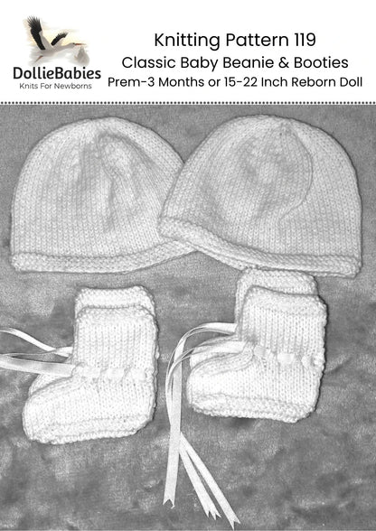Classic Baby Beanie and Booties Knitting Pattern PDF 119 - DollieBabies