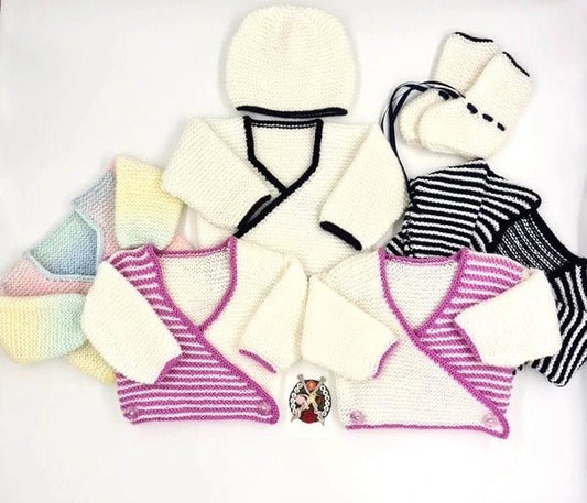 Printed Knitting Pattern 116 Crossover Baby Cardigan - DollieBabies