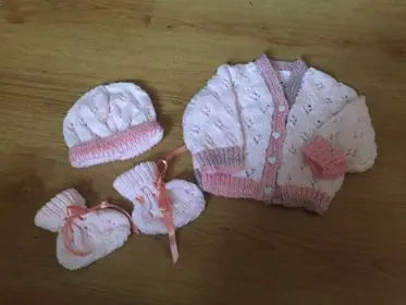 Customer photo of Larger Lacy Baby Cardigan Knitting Pattern PDF 62