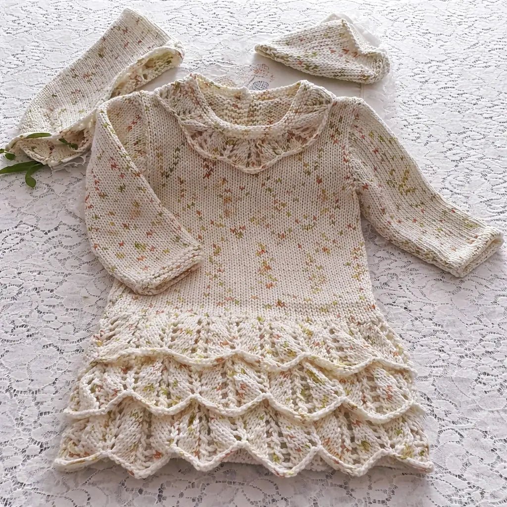 Hand Knitted 6 - 9 Month Baby Pixie Dress - DollieBabies