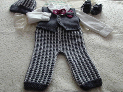 Ready Made knitted boy's formal suit for a 3-6 month baby - DollieBabies