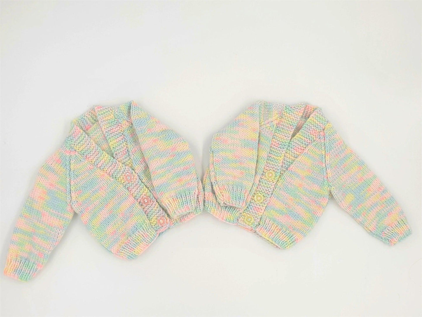 Ready Made Knitted Newborn Fraternal Twin Girl Cardigans - DollieBabies