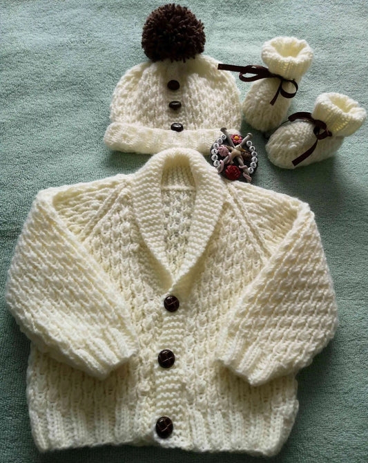 Printed Knit Pattern 75 – Boys Shawl Collared Cardigan - DollieBabies