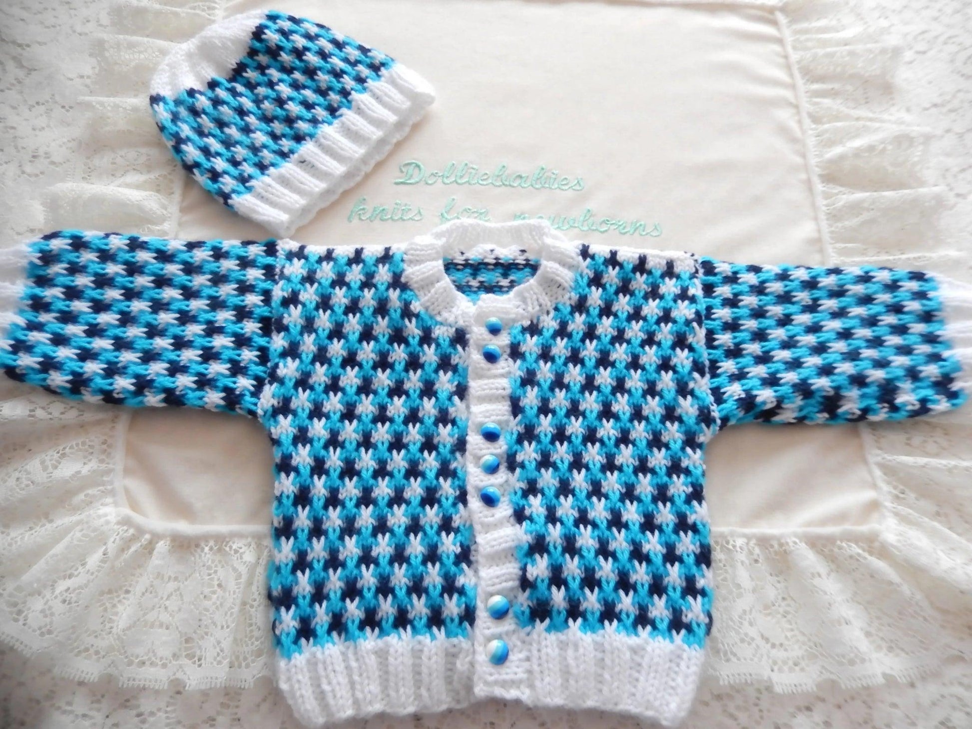 Ready Made Knitted 0-3 Month Multi-Coloured Mixed Twin Cardigans - DollieBabies