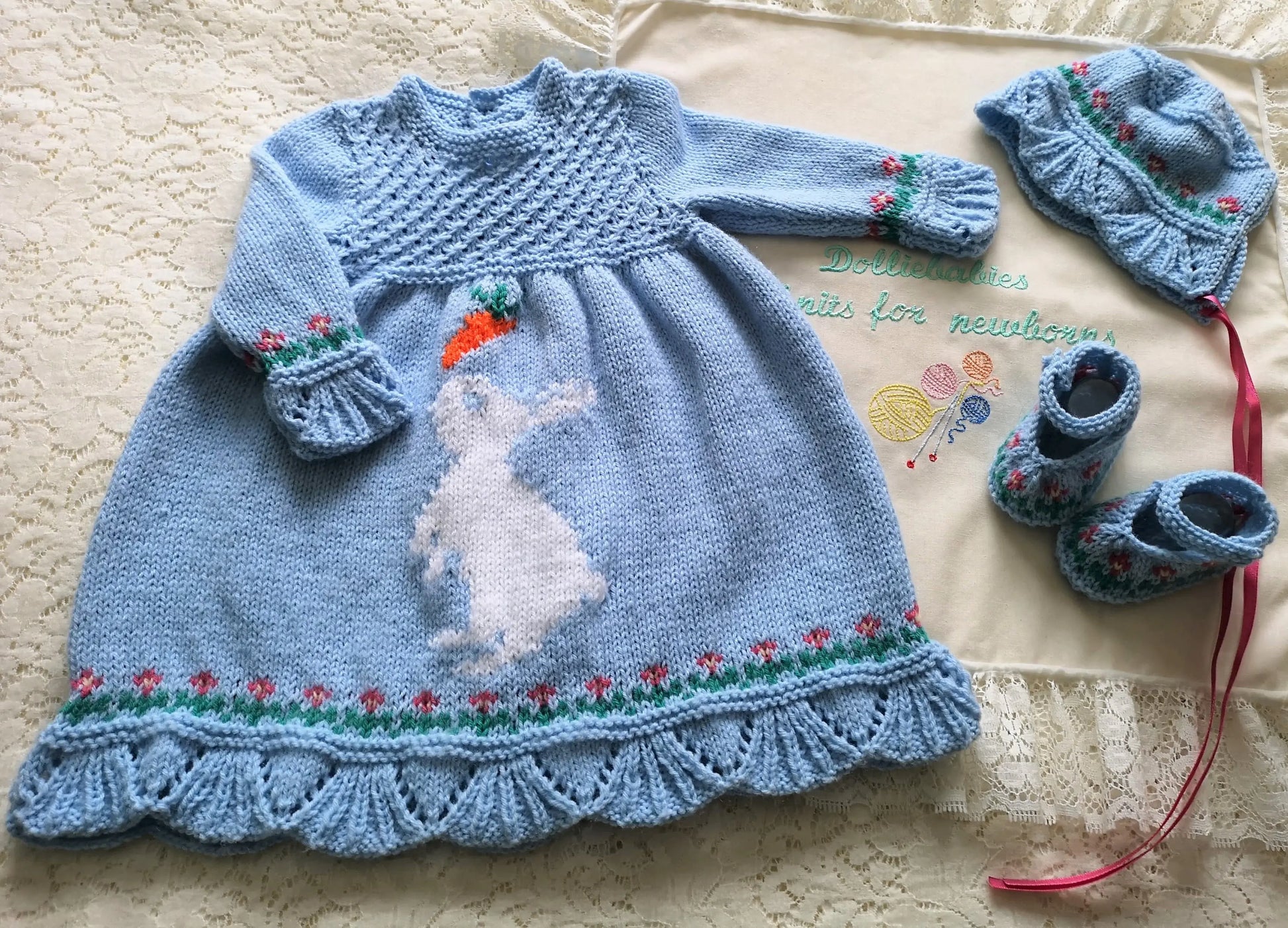 Bunny Dress Set Knitting Pattern - DollieBabies