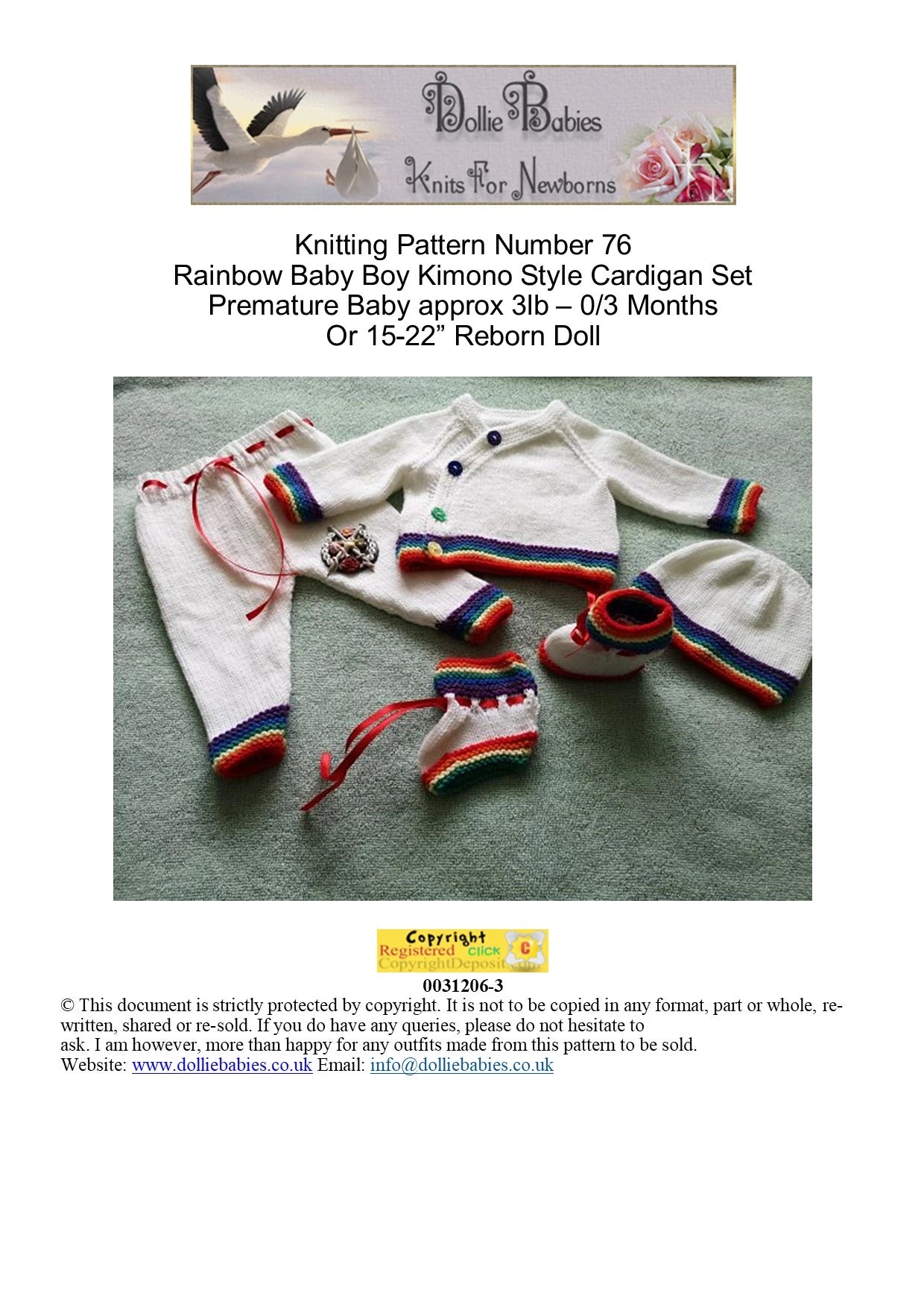 Printed Knitting Pattern 76 – Boys Kimono Style Cardigan - DollieBabies