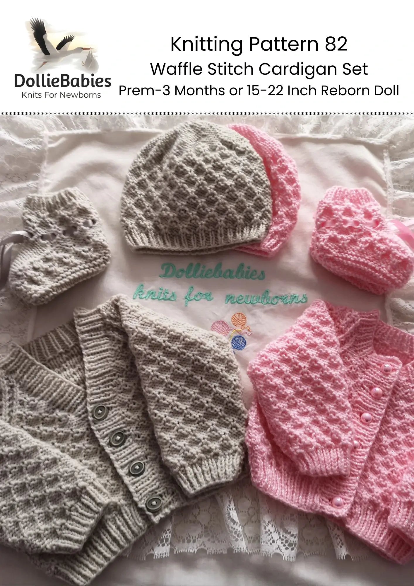 Waffle Stitch Cardigan Set Knitting Pattern DollieBabies