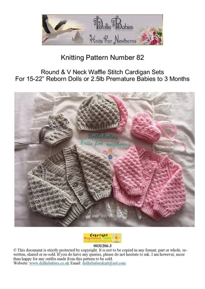 Printed Knitting Pattern 82 – Waffle Stitch Cardigan Sets - DollieBabies