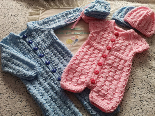 Printed Knitting Pattern 83 – Ribbed Waist Romper Set - DollieBabies