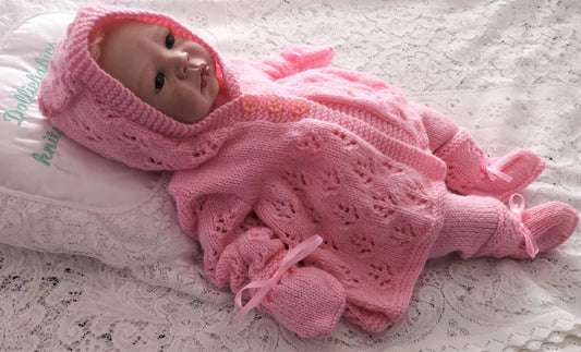 Printed Knitting Pattern 95 – Unisex Hooded Pram Set - DollieBabies