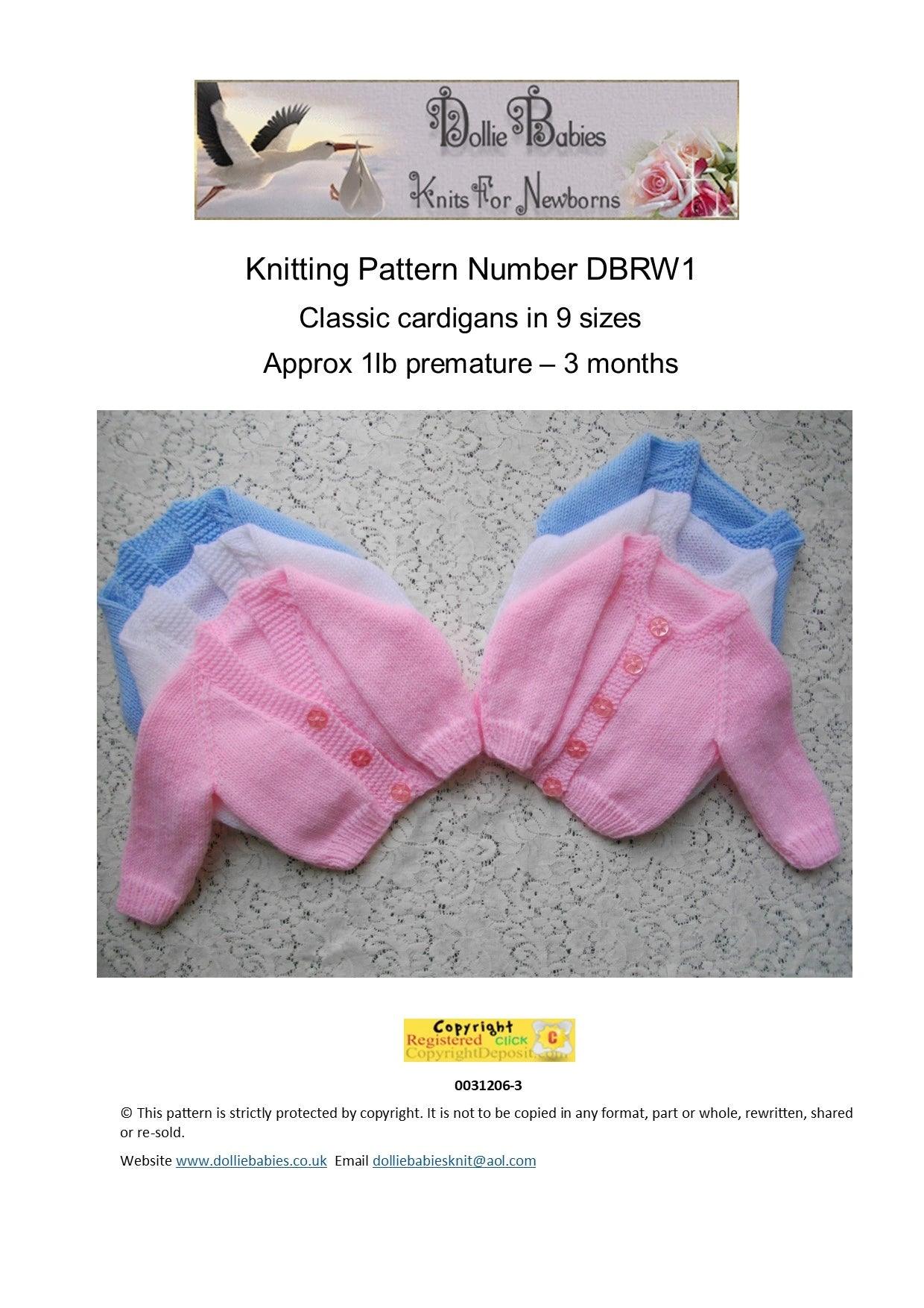 Printed Knitting Pattern 1 - Classic Raglan Baby Cardigan - DollieBabies