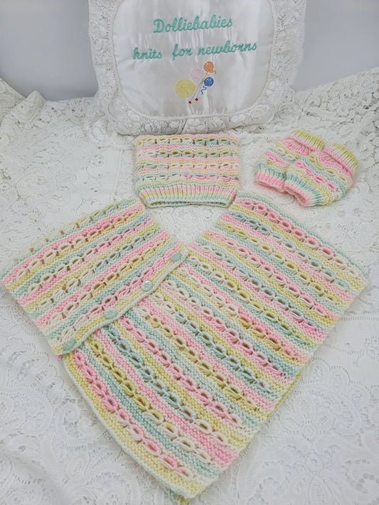 Printed Knitting Pattern 102 – Poncho Hat & Leg Warmers - DollieBabies