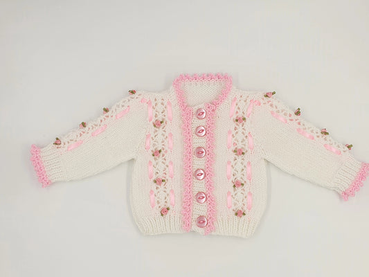 Printed Knitting Pattern 110 – Girls Ribbon Cardigan - DollieBabies