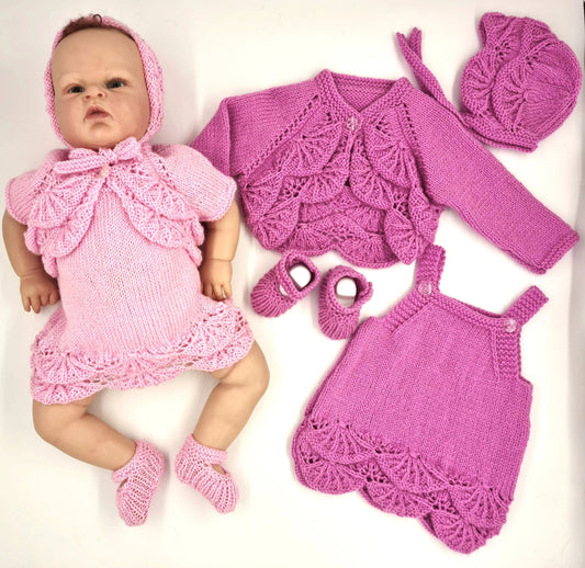 Printed Knitting Pattern 114 – Scallop Edge Bolero Set - DollieBabies
