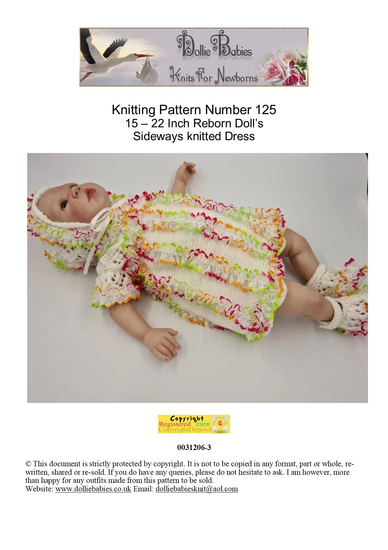 Knitting Pattern 125 Reborn Doll Dress With Eyelet Lace - DollieBabies