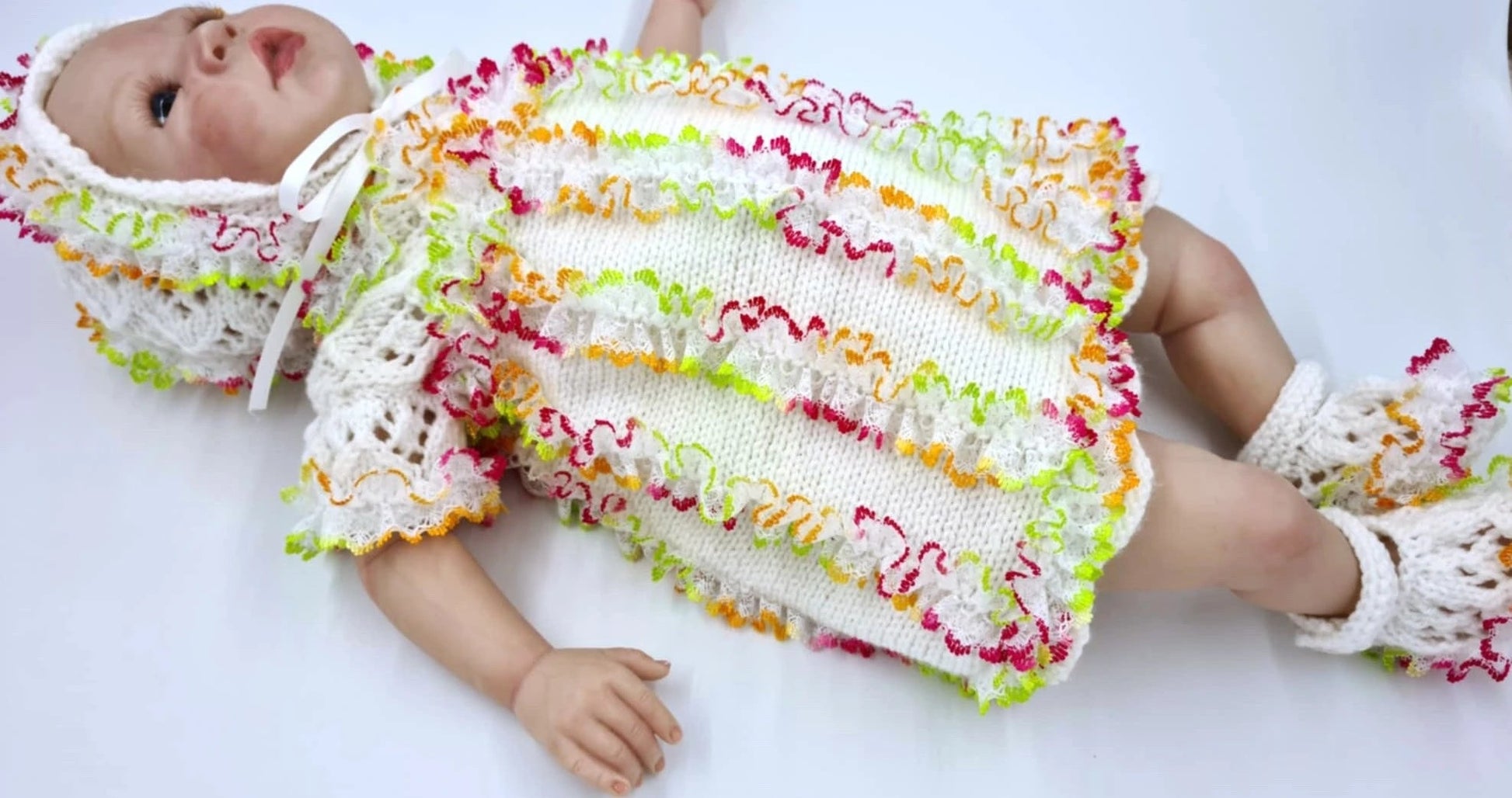 knit a reborn doll dress with knitting in lace from knitting pattern 125