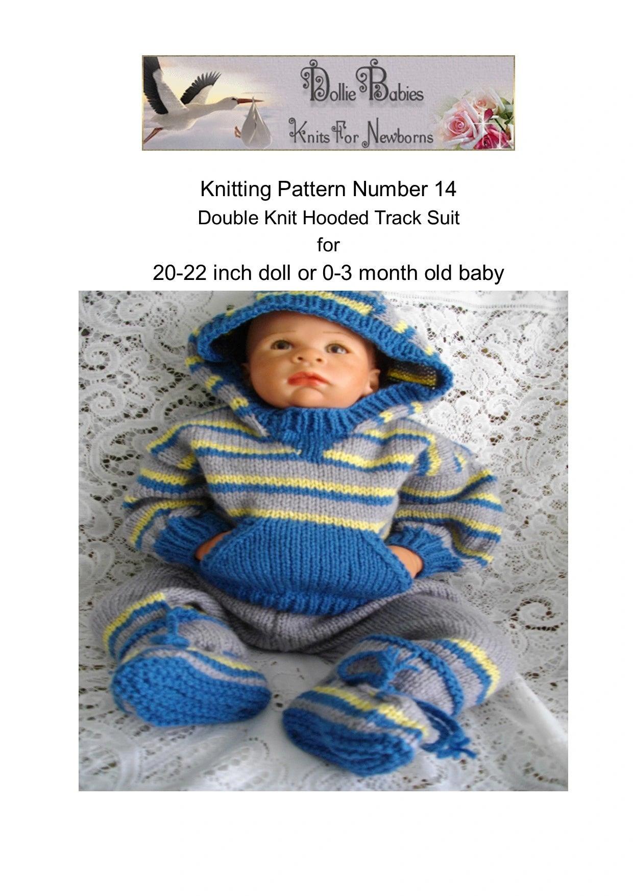 Printed Knitting Pattern 14 - Unisex Hooded Tracksuit - DollieBabies