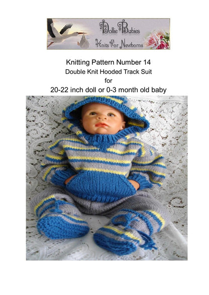 Printed Knitting Pattern 14 - Unisex Hooded Tracksuit - DollieBabies