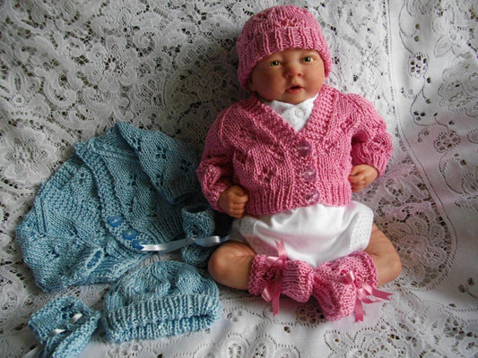 Printed Knit Pattern 15 - Premature Baby Lacy Cardigan Set - DollieBabies