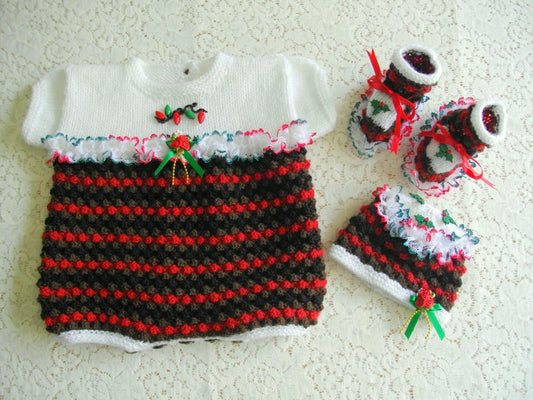 Printed Knitting Pattern 16 - Seasonal Baby Romper Set - DollieBabies