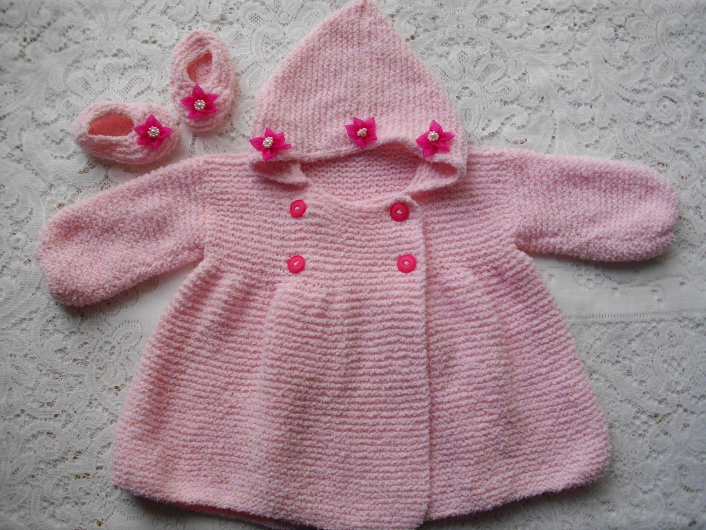 Printed Knit Pattern 17 - Double Breasted Hooded Baby Coat - DollieBabies