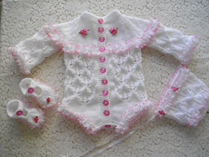 Baby Knitting Pattern 24 - Eyelet Lace Baby Bodysuit with knitting in lace