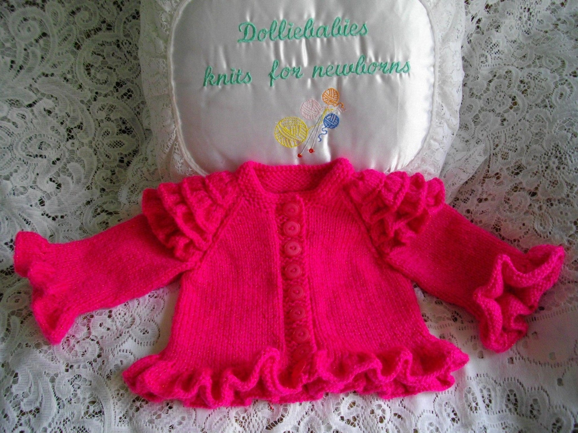 Frill Sleeve Baby Cardigan Knitting Pattern PDF 30 - DollieBabies