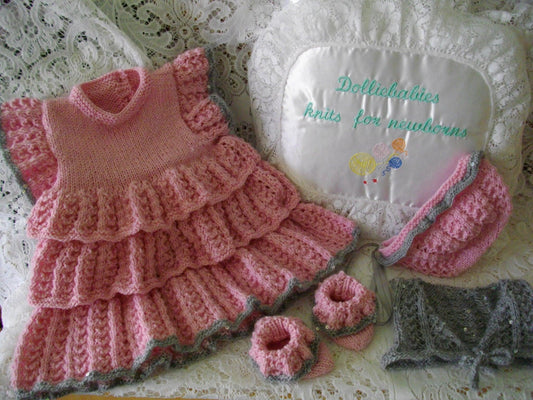 Printed Knitting Pattern 34 - Rah-Rah Baby Dress - DollieBabies