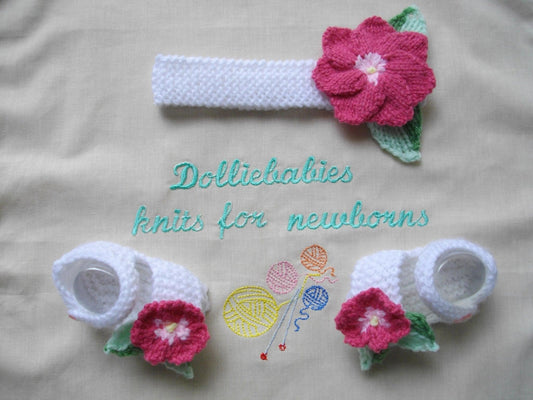 Printed Knit Pattern 37 - Baby Flower Headband & Sandals - DollieBabies