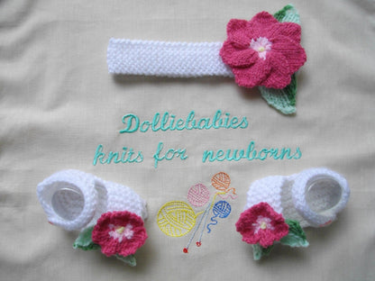 Baby Knitting Pattern 37 - Flower Headband & Sandals - DollieBabies