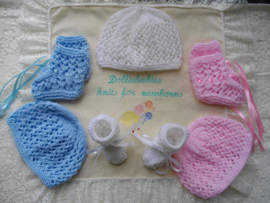 Printed Knitting Pattern 40 - Lacy Baby Beanie Set - DollieBabies
