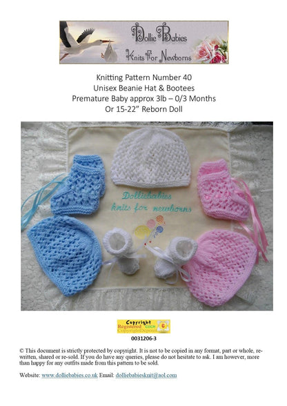 Lacy Baby Beanie Set Knitting Pattern PDF 40 - DollieBabies