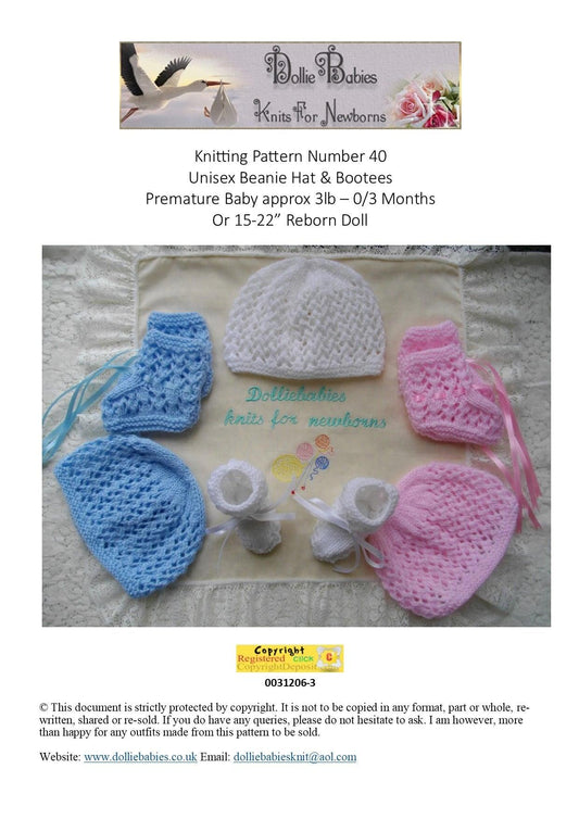 Baby accessory Knitting Pattern 40 - Lacy Baby Beanie Set - DollieBabies