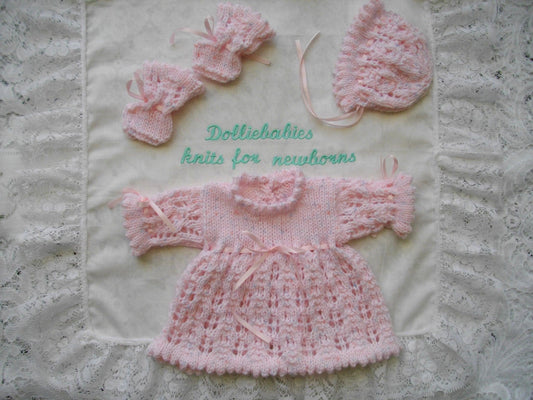 Printed Knitting Pattern 41 - Micro Preemie Dress - DollieBabies