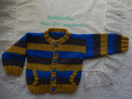Printed Knitting Pattern 46 - Baby Boy Pocketed Cardigan - DollieBabies