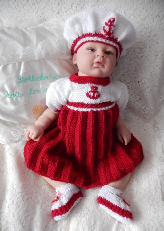 Printed Knitting Pattern 48 - Baby Sailor Girl Dress - DollieBabies