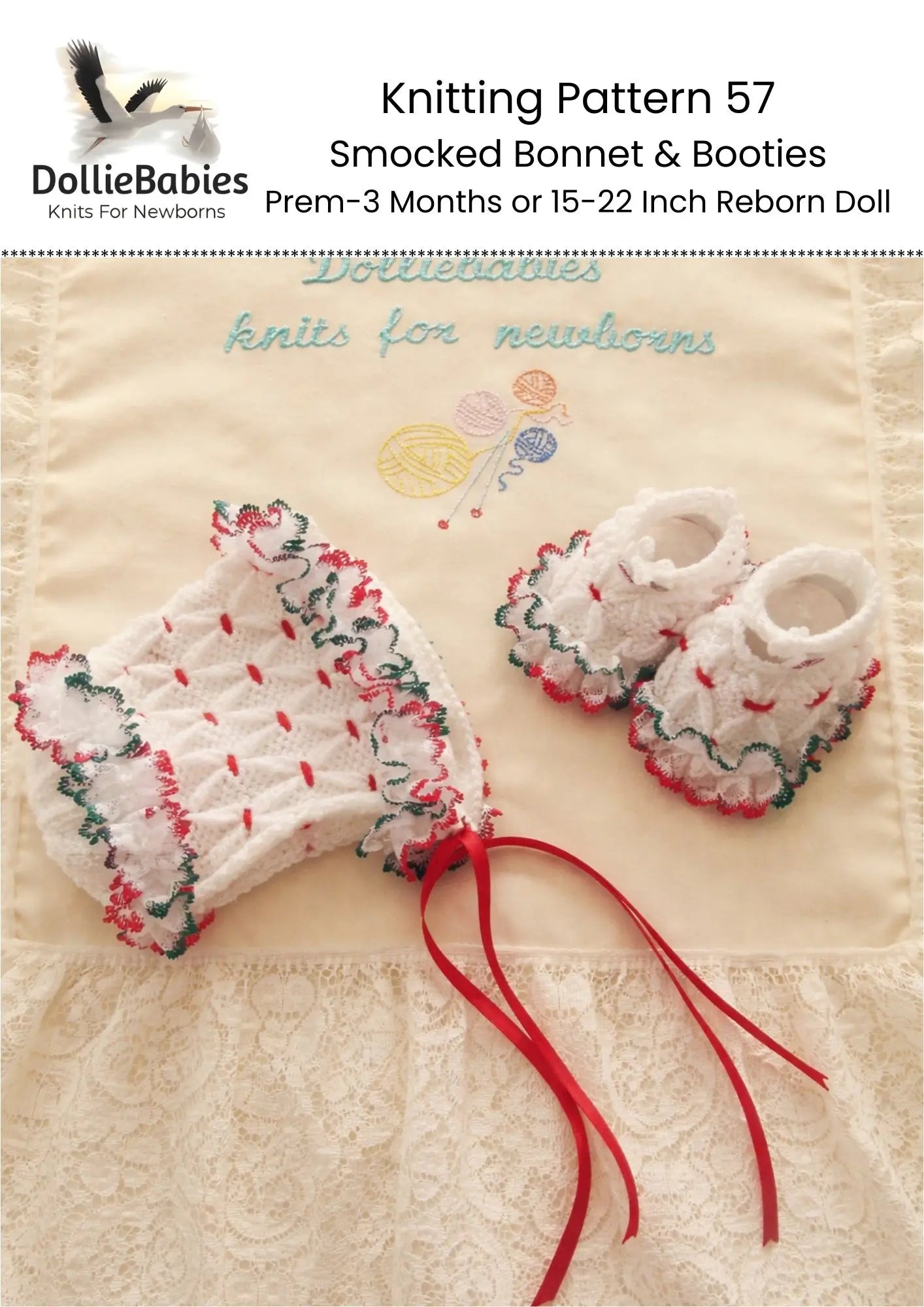 Smocked Bonnet and Booties Knit Pattern PDF 57 - DollieBabies