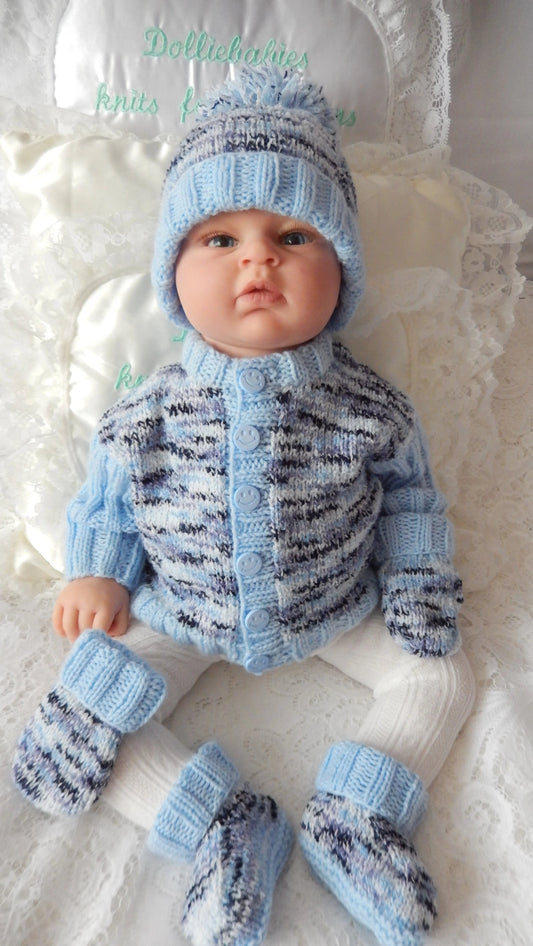 Printed Knit Pattern 60 - Boys Rib Sleeve Cardigan Set - DollieBabies